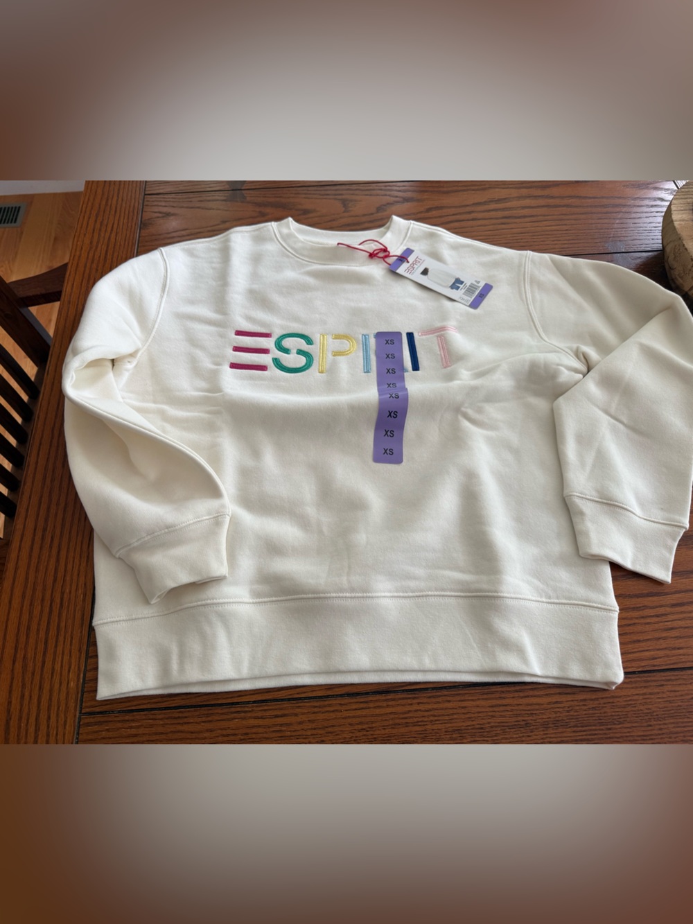 NWT Esprit Women's Logo Fleece Crewneck Cream Viral 80's Vintage XS